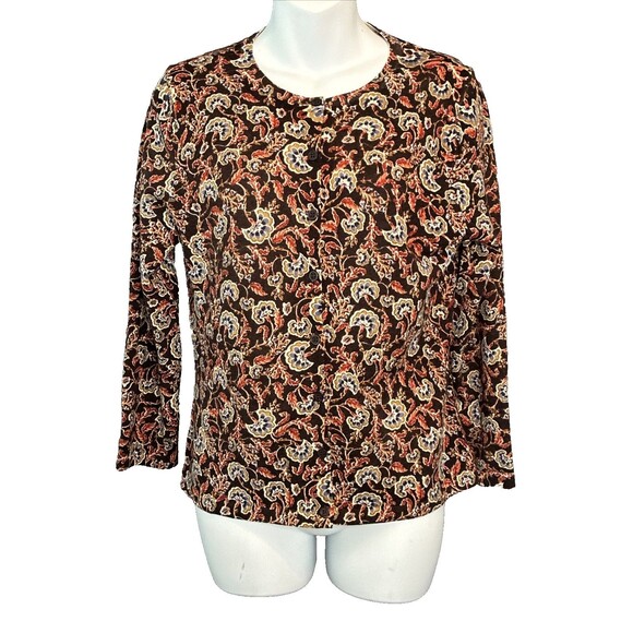 Garnet Hill Sweaters - Garnet Hill Merino Wool Cardigan Sweater Small Brown Autumn Floral Luxury Preppy